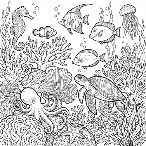 Underwater Ocean Scene Coloring Page